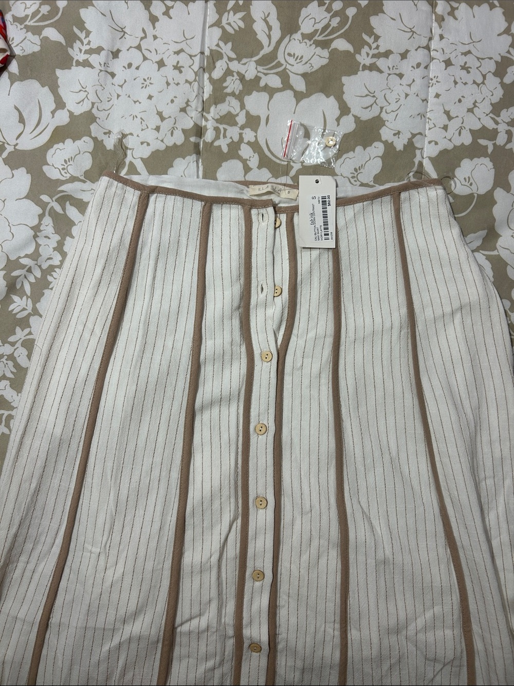 ILLA ILLA Cream Midi Skirt with Tan Vertical Stripes